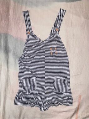 Roxy Striped Navy and White Romper with Front Pockets Girls Size 10 USED